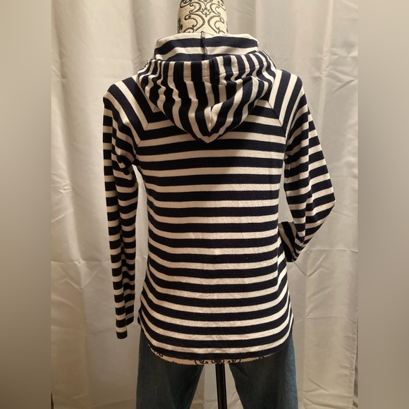 JONES NEW YORK Sport (Small) 100% Cotton Hoodie, Black + Cream Striped - Picture 5 of 12